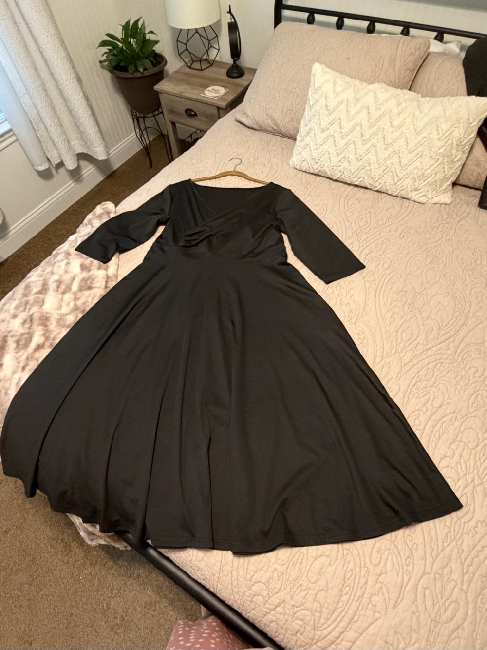 Classic Black A-Line Women’s Dress - Elegant V-Neck